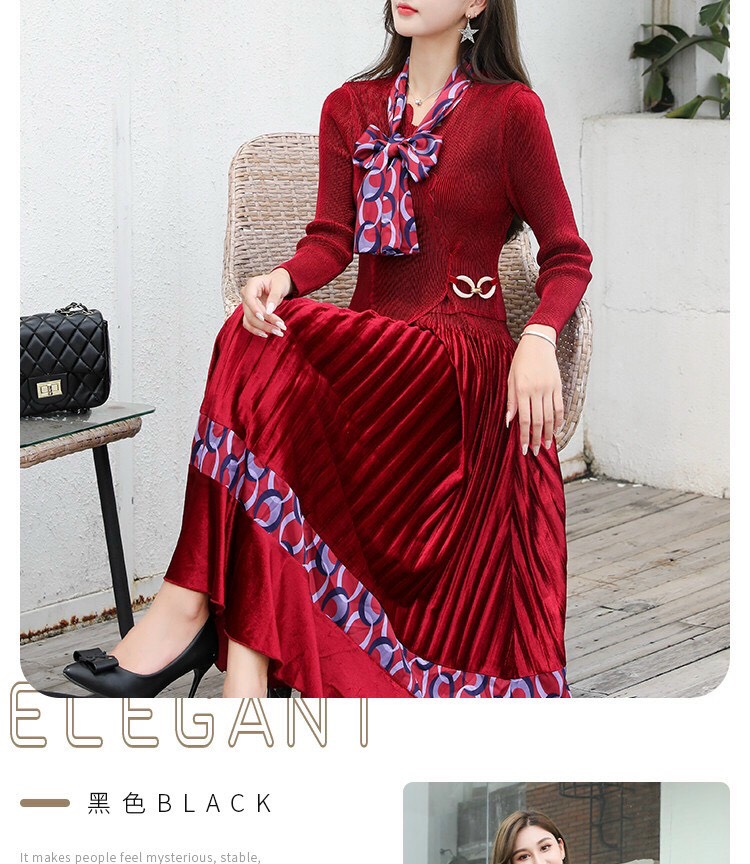 Đầm Lụa Phối Nhung Dập Ly Cao Cấp - HN953